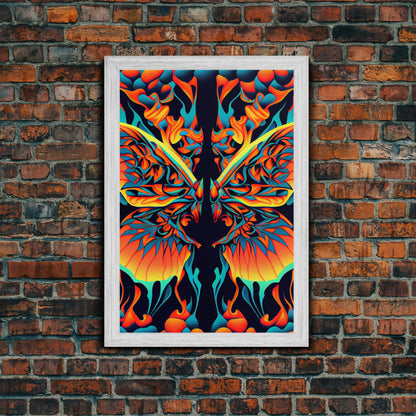 Butterfly Fire Rorschach Art, Dual Meaning, Framed Canvas Print, Optical Illusion Art