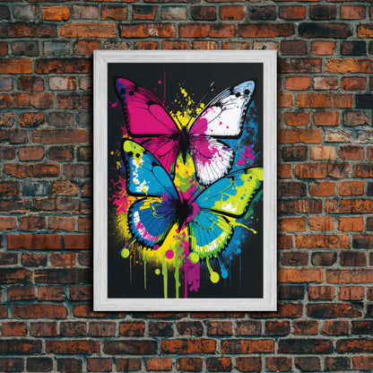 Graffiti Butterfly Art, Framed Canvas Print, Large Wall Art, Contemporary Punk Art, Butterflies, Pop Art, Paint Splatter Art