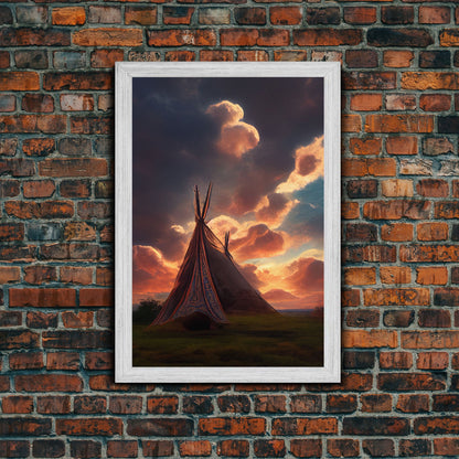 Native American Tipi Wall Art, Canvas Print, Early American Style Wall Decor