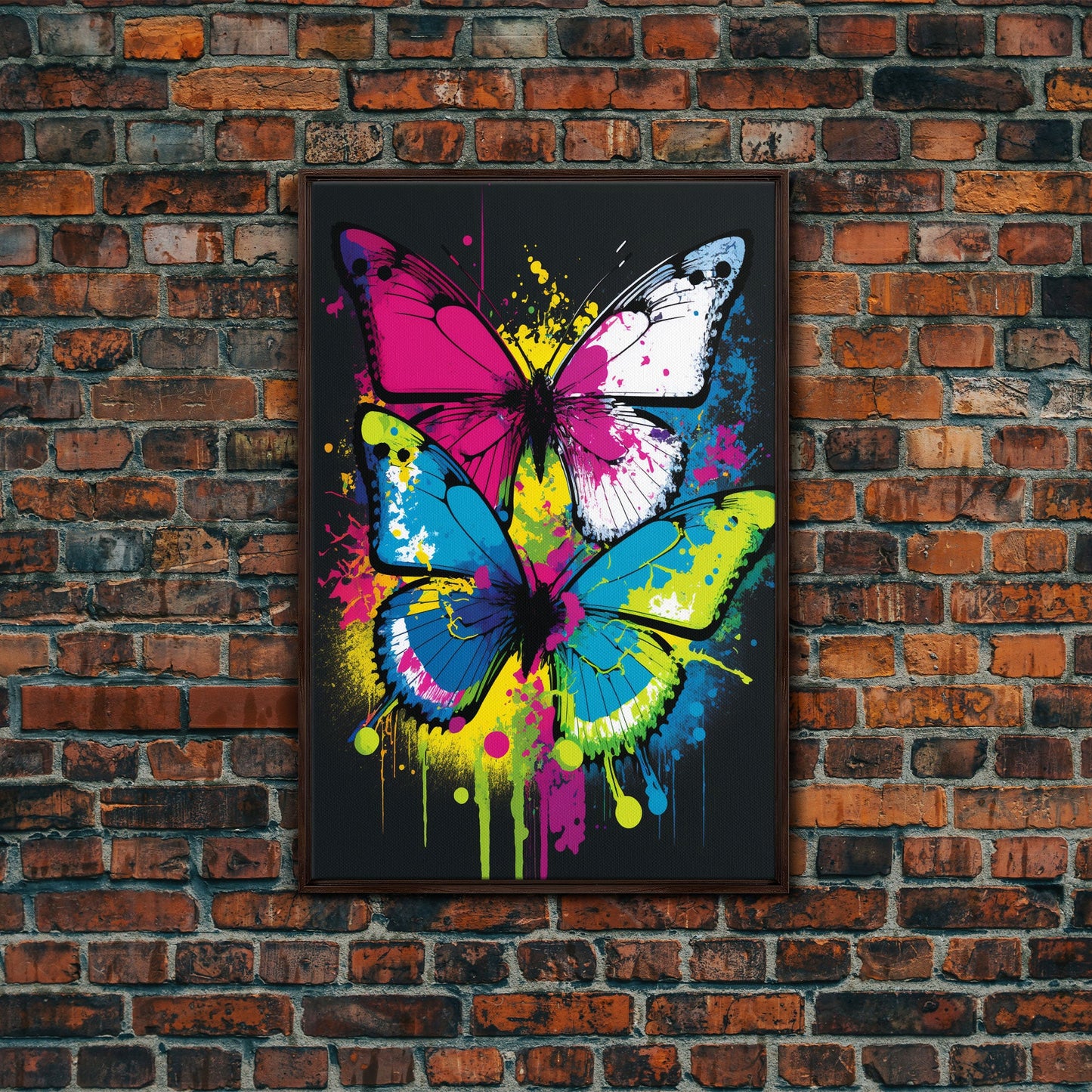 Graffiti Butterfly Art, Framed Canvas Print, Large Wall Art, Contemporary Punk Art, Butterflies, Pop Art, Paint Splatter Art