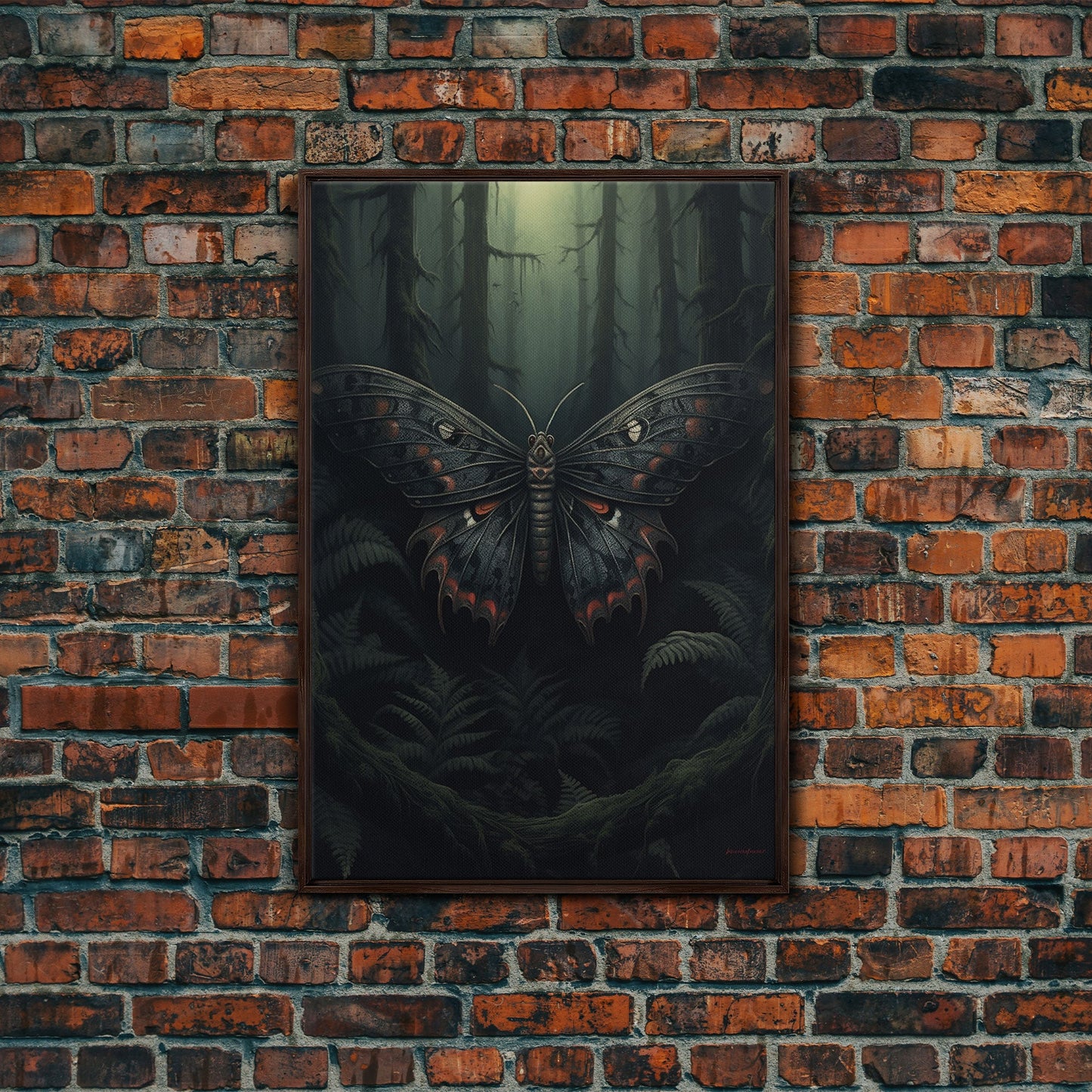 Butterfly In Woods, Butterfly Wall Decor, Dark Art, Green Wall Art, Insect Wall Decor, Wall Decor, Canvas Print, Wall Art, Framed Canvas