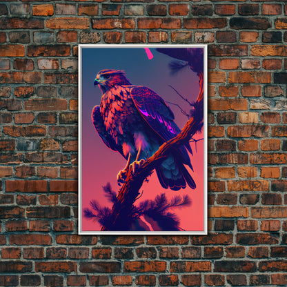 Nature Bird Hawk Perched On Branch Purple Sunset Fine Art Print, Wall Decor, Wall Poster, Wall Art Print