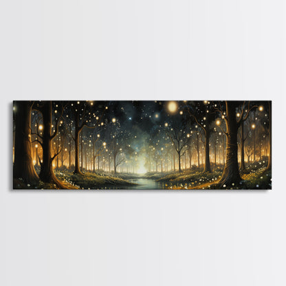Fantasy Forest Fireflies - Framed Canvas Print - Gorgeous Fantasy Art with Glowing Lightning Bugs - Framed Wall Art for a Magical Touch