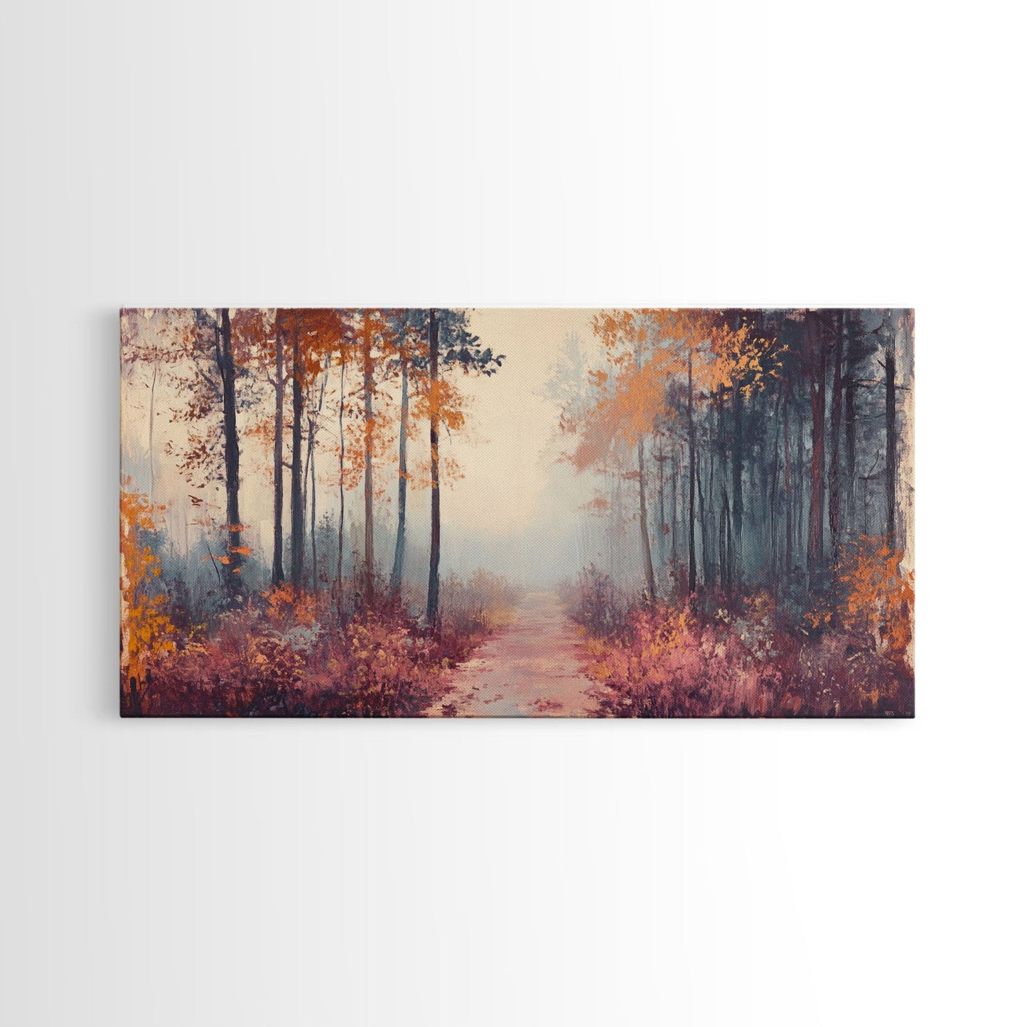 Misty Autumn Woods Framed Canvas Print, Moody Fall Pathway Art, Fall Home Decor, Modern Farmhouse Seasonal Wall Art, Holiday Gift Idea