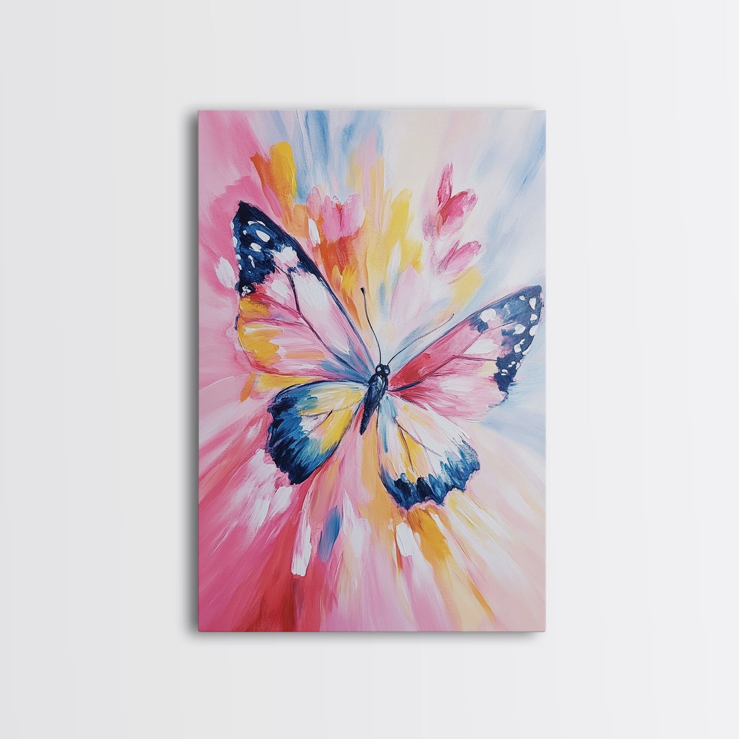 Pink Butterfly Oil Painting Print, Rustic Farmhouse, Boho Home Decor, Preppy Wall Art Dorm Room Wall Art Nursery Wall Art Home Decor