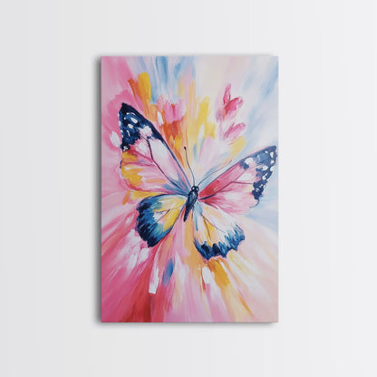 Pink Butterfly Oil Painting Print, Rustic Farmhouse, Boho Home Decor, Preppy Wall Art Dorm Room Wall Art Nursery Wall Art Home Decor