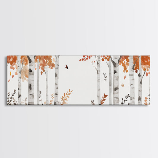 Birch Woods Horizontal Art Print, Watercolor Birch Tree Painting Canvas Print, Landscape Wall Art Home Decor Gift, Birch Tree Painting