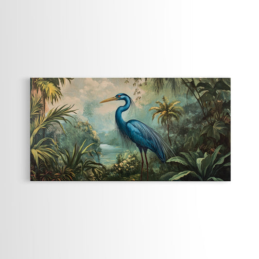Blue Heron Wall Art | Framed Canvas Print | Ready To Hang Wall Art | Distressed Wood Vintage Framed Wall Art | Florida Decor