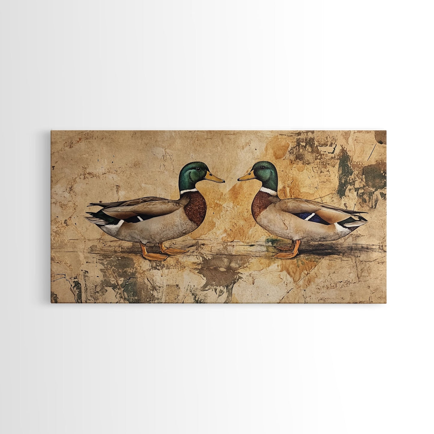 Cute Kissing Mallard Ducks - Rustic Farmhouse Wall Art - Framed Canvas Print - Gift For Hunter or Outdoorsman - Cabin Art - Cabin Decor
