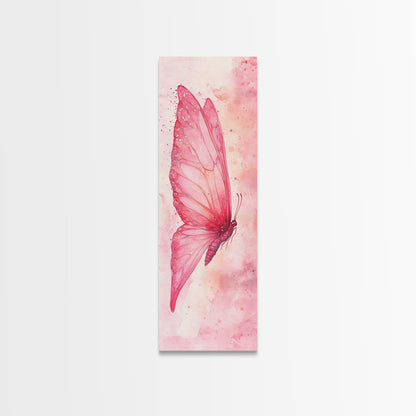 Butterfly Side View Framed Canvas Print Pink Wall Art Light Pink Wall Art Vertical Wall Art Rustic Decor Above Couch Art
