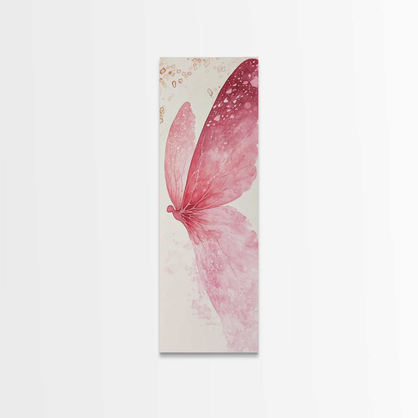 Pink Butterfly Whimsical Art Framed Canvas Print, Cherry Blossom Painting with Light Pink Abstract Style, Minimalist Vertical Wall Art