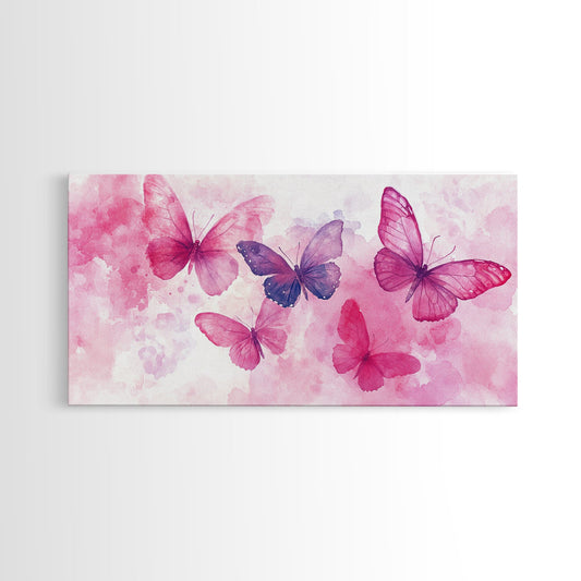 Butterfly Art Pink Abstract Canvas Print, Light Pink Cottagecore Wall Art Bedroom Decor, Whimsical Home Gift Her