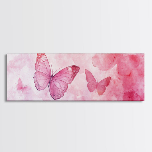 Watercolor Butterfly Canvas Print Light Pink Wall Art Whimsical Decor Bedroom Artwork Living Room Minimalist Gift Idea