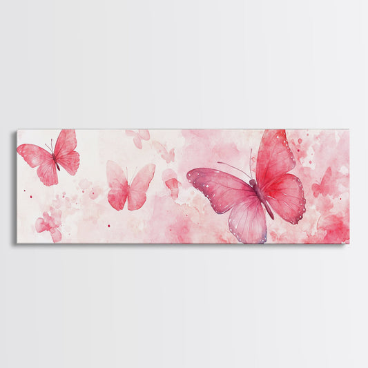 Butterfly Canvas Print, Whimsical Wall Art, Pink Abstract Nature Painting, Bedroom Art or Cottagecore Gift, Light Pink Home Decor