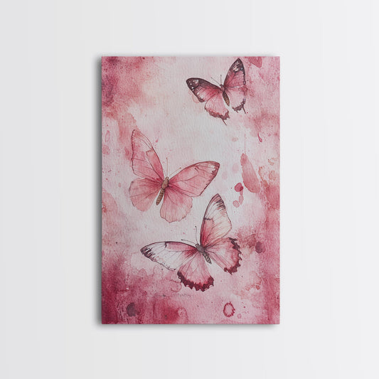 Pink Butterfly Botanical Prints Canvas Print Soft Whimsical Nature Inspired Bedroom or Living Room Art Light Pink Wall Decor