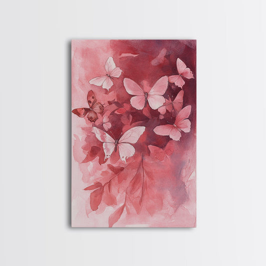 Dreamy Butterfly Garden Framed Canvas Print | Wildflower Painting | Cottagecore Art | Above Bed Wall Art | Minimalist Decor | Nature Accent