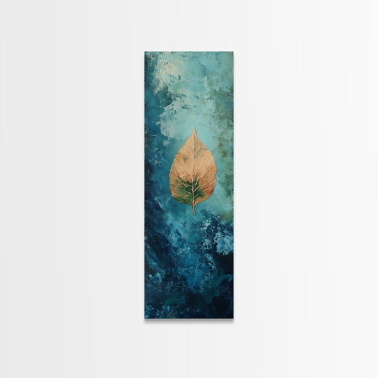 Golden Leaf, botanical prints, wabi sabi wall art, nature inspired art, minimalist art, teal wall art, Canvas Print