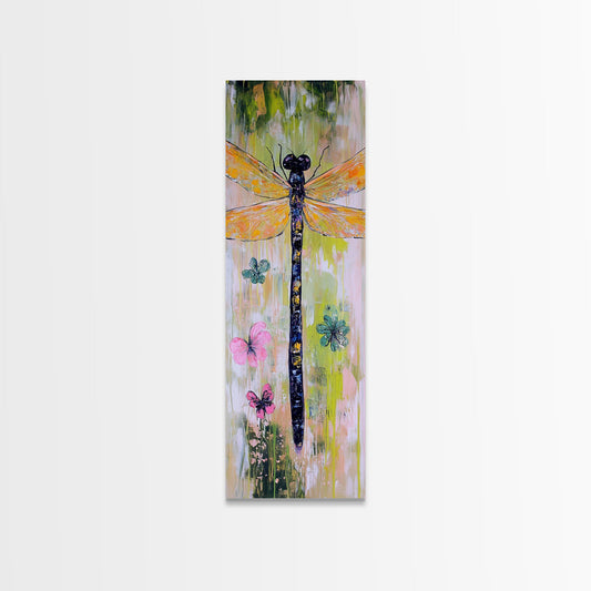 Dragonfly, botanical prints, wildflower painting, whimsical art, nature wall art, cottagecore wall art, framed canvas print