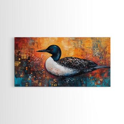 Loon Bird Painting, bird art, wildlife art, nature painting, teal wall art, framed canvas print, lake decor, rustic wall art
