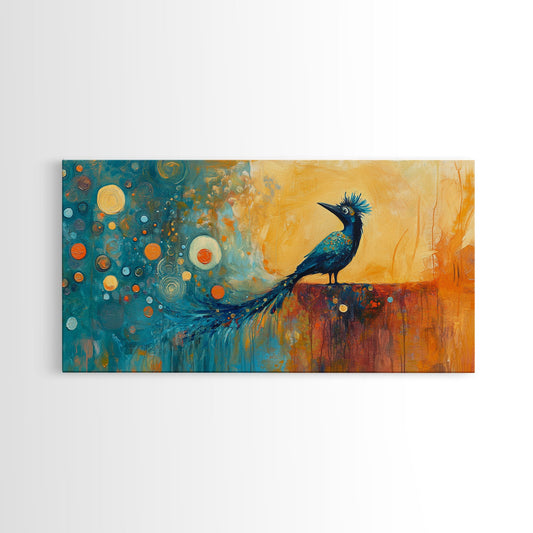 Whimsical Bird Art, Peacock Wall Art, Surreal Painting, Colorful Wall Art, Boho Art, Fantasy Art, Extra Wide Art, Framed Canvas Print
