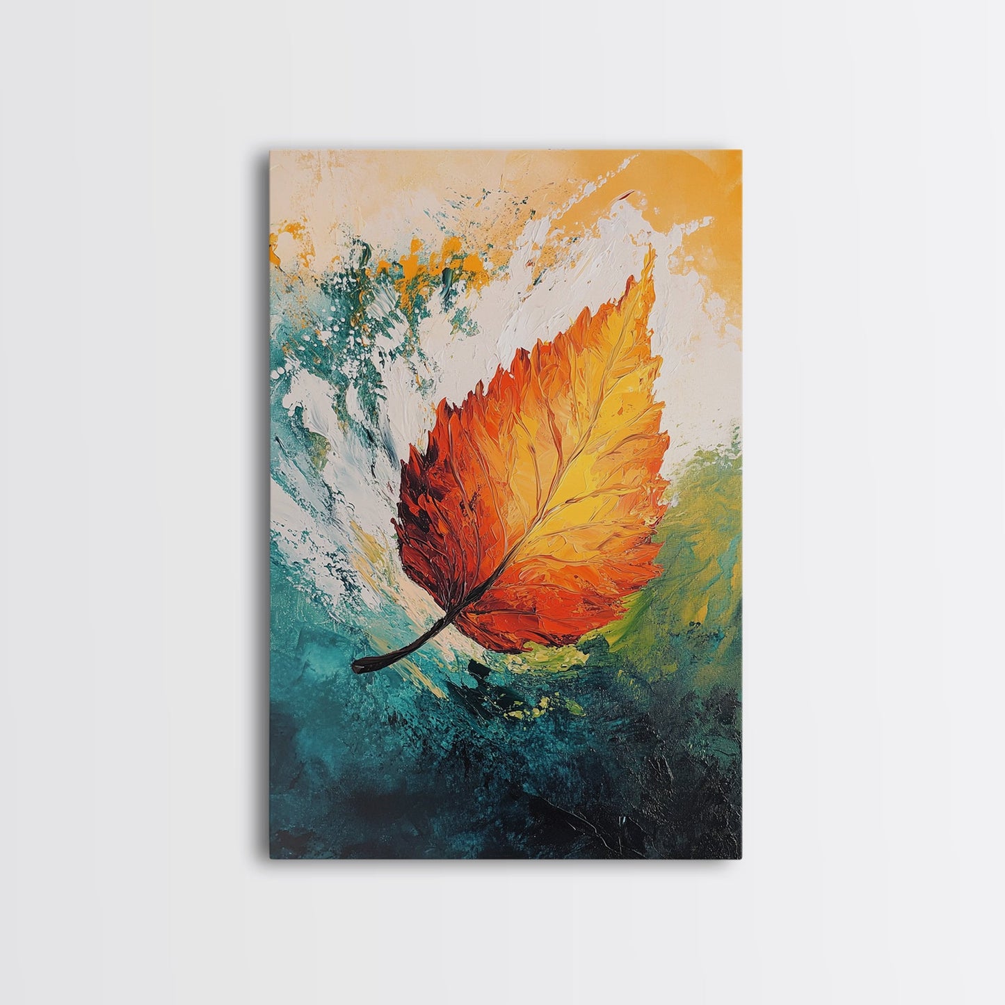 Fall Leaf Painting, Autumn Wall Art, Botanical Prints, Seasonal Home Decor, Vibrant Color Art, Cozy Rustic Art, Framed Canvas Print