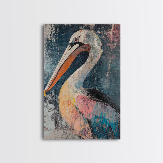 Pelican Portrait, bird art, coastal decor, nautical wall art, beach house painting, wildlife painting, rustic art, canvas print