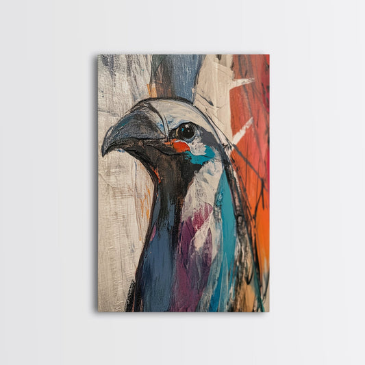 Colorful Bird Portrait Canvas Print Bold Abstract Animal Art, Vibrant Wildlife Painting, Eclectic Wall Decor, Modern Artwork
