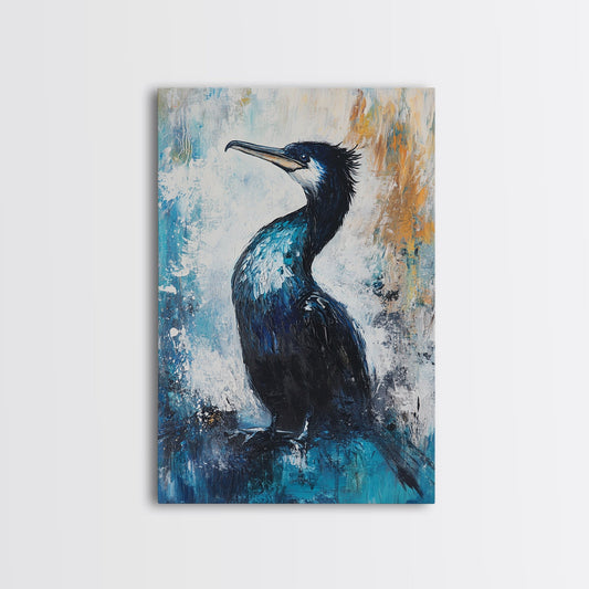 Blue Heron, bird art, rustic wall art, coastal landscape art, moody art, wildlife painting, Framed Canvas Print, nature-inspired decor
