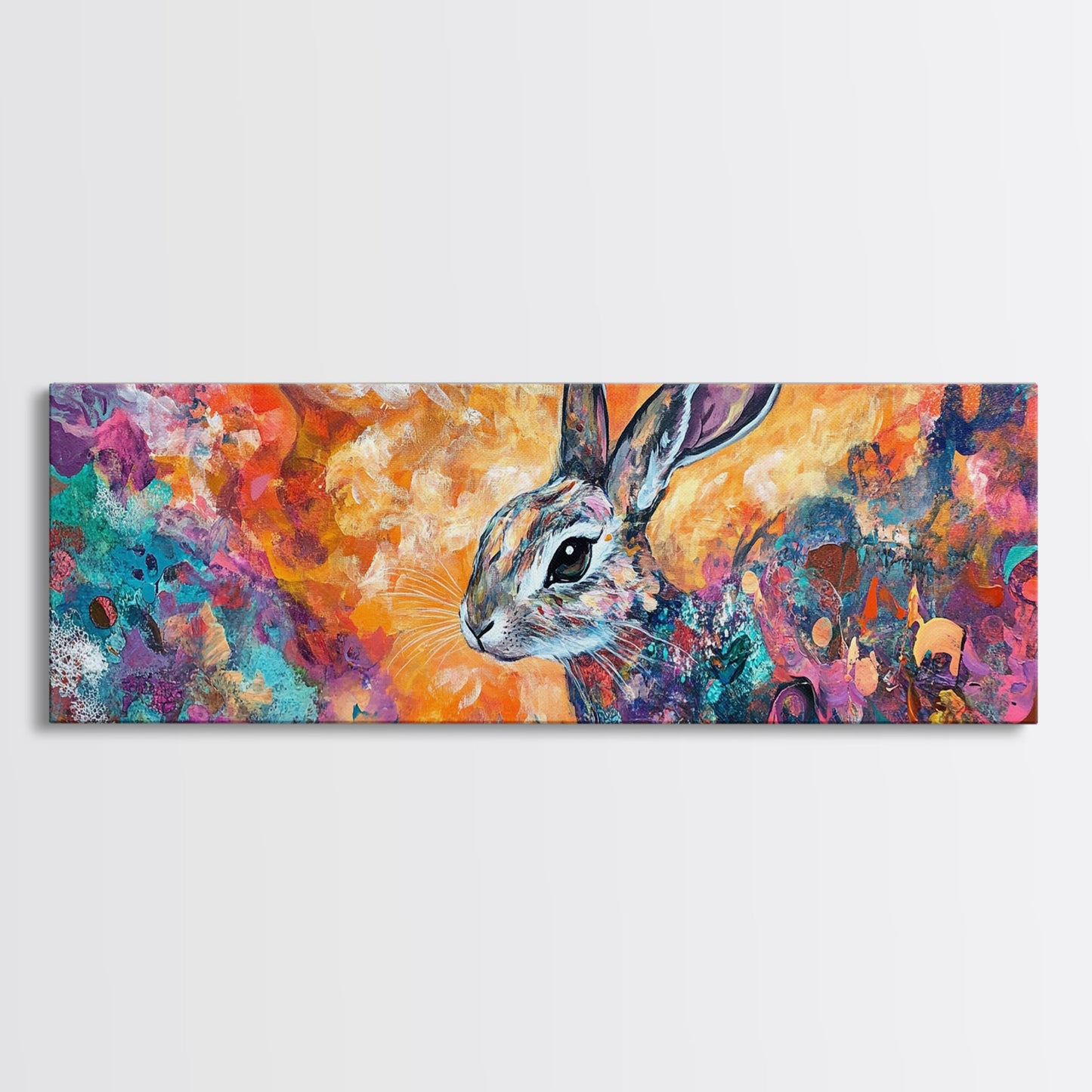 Colorful Abstract Rabbit Canvas Print, Vibrant Animal Wall Art, Boho Bunny Painting, Nature Wildlife Art, Playful Bedroom Decor
