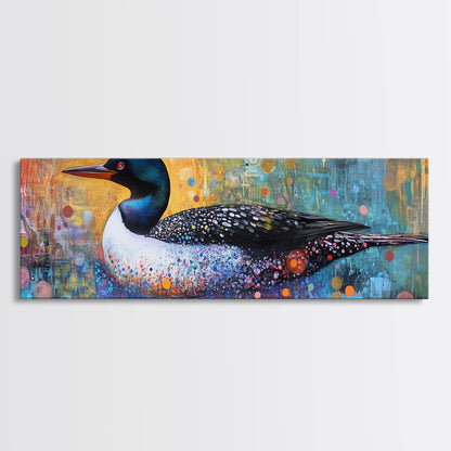 Vibrant Loon Art Framed Canvas Print Wildlife Decor Living Room Wall Art Colorful Bird Painting Modern Boho Home Accent Nature Gift