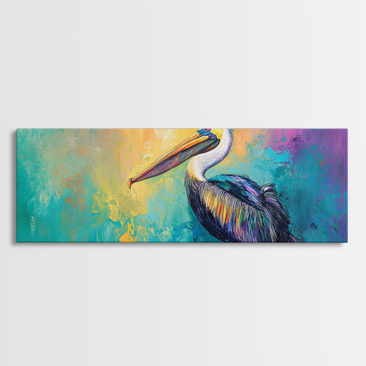 Pelican Abstract Framed Canvas Print Coastal Bird Wall Art, Vibrant Nautical Painting, Beach House Decor, Modern Wildlife Artwork