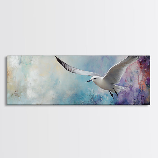 Seagull, Flight, Sky, Freedom, Canvas Print, Coastal Bird Art, Minimalist Nature Painting, Serene Wall Art, Neutral Home Decor