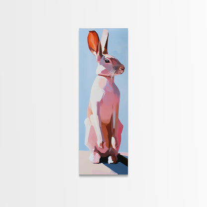 Rabbit Art, Modern Animal Decor, Pastel Bunny Painting, Minimalist Wildlife, Living Room Wall Art, Framed Canvas Print