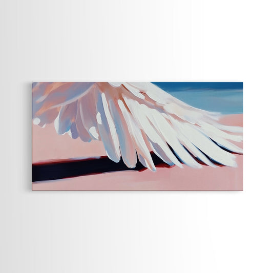 Bird Wing Painting, Abstract Nature Art, Soft Pastel Wall Art, Minimalist Feather Print, Elegant Aesthetic, Framed Canvas Print