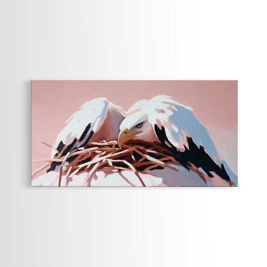 Bald Eagle, Wildlife Nest, Majestic Bird Art, American Symbol, Nature Aesthetic, Home Office Decor, Living Room Art, Framed Canvas Print