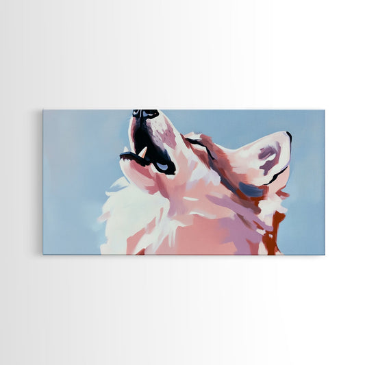 Howling Wolf, Wildlife Art, Nature Print, Blue Sky, Framed Canvas Print, Rustic Wall Art, Lodge Decor, Animal Lover Gift