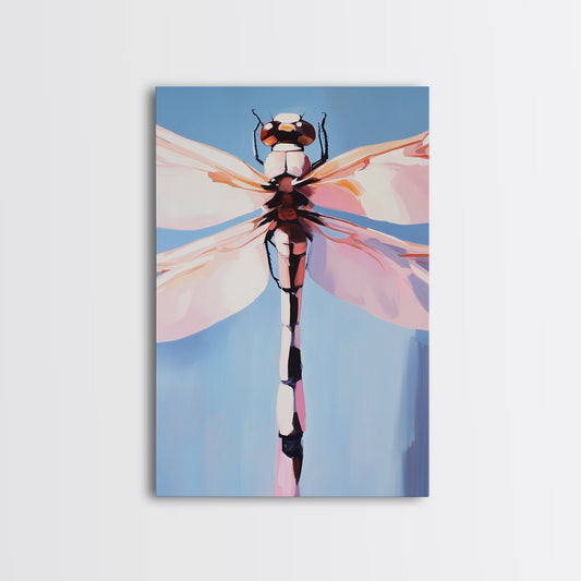 Dragonfly Art, Nature Illustration, Blue Sky Painting, Delicate Wings, Modern Wildlife, Canvas Print, Bedroom Wall Art, Minimalist Nature