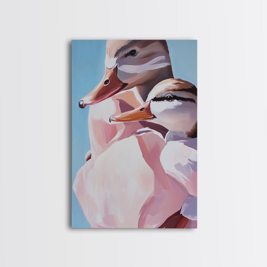 Romantic Ducks, Love Birds, Farmhouse Style, Animal Art, Canvas Print, Cottagecore Wall Art, Living Room Decor, Animal Painting