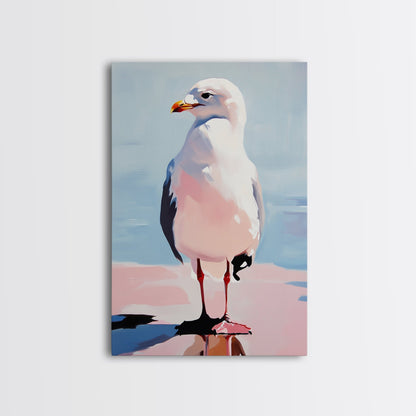 Seagull, Coastal Bird, Minimalist Beach, Modern Wall Art, Framed Canvas Print, Ocean Artwork, Seaside Decor, Living Room Art