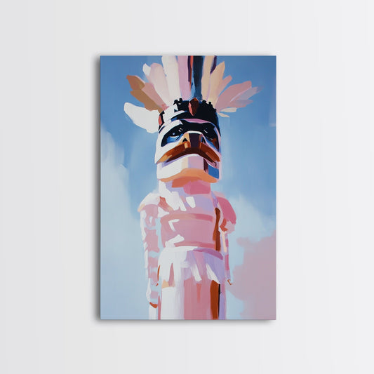 Native American Statue, Tribal Wall Art, Southwest Home Decor, Bohemian Aesthetic, Cultural Heritage, Canvas Print, Framed Canvas Print