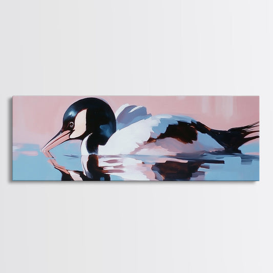 Water Bird, serene wildlife art, nature-inspired home decor, modern minimalist print, framed canvas print, coastal bird artwork