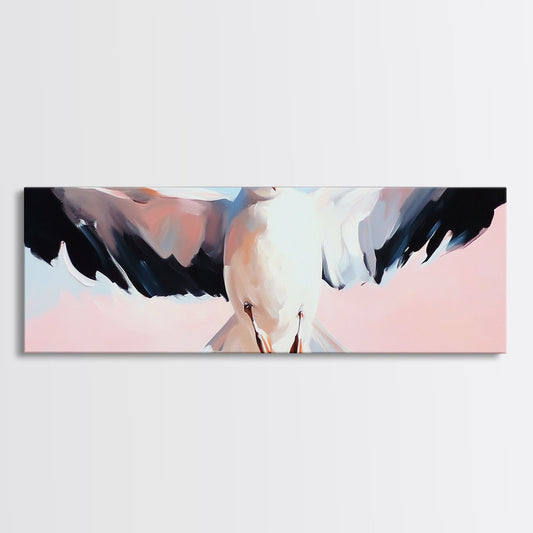 Flying Seagull, Coastal Bird, Ocean Breeze, Nautical Theme, Minimalist Art, Framed Canvas Print, Beach House Wall Art, Seaside Decor