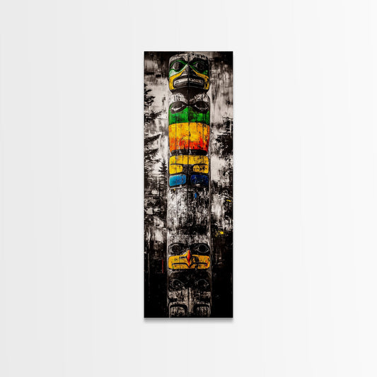 Totem Pole, Native American, Tribal Art, Framed Canvas Print, Cultural Wall Art, Rustic Home Decor, Office or Study Artwork