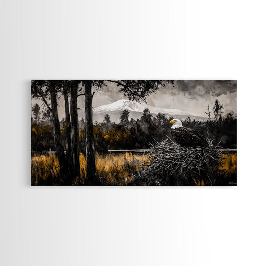 Majestic Bald Eagle, Wildlife Forest Art, American Patriot Decor, Nature Lover Wall Art, Cabin Artwork, Western Lodge Style, Canvas Print