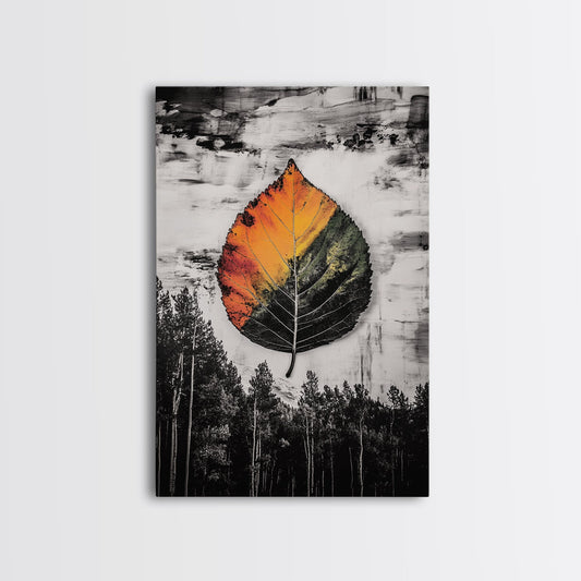 Autumn Leaf Print, Fall Nature Wall Art, Rustic Botanical Painting, Seasonal Home Decor, Cozy Living Room, Framed Canvas Print