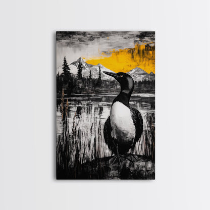 Loon, Mountain Sunset, Wildlife Wall Art, Canvas Print, Fall Decor, Rustic Home, Cabin Aesthetic, Nature Photography, Lodge Art