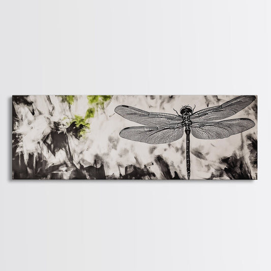 Dragonfly Sketch, Monochrome Nature, Canvas Print, Modern Wall Art, Minimalist Decor, Botanical Illustration, Bedroom Artwork