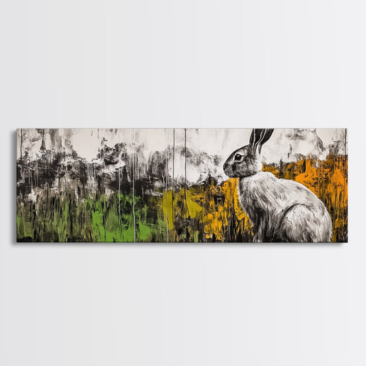 Rabbit Painting, Animal Canvas Print, Wildlife Art, Nature Inspired Decor, Neutral Tones, Modern Farmhouse Art, Living Room Wall Art