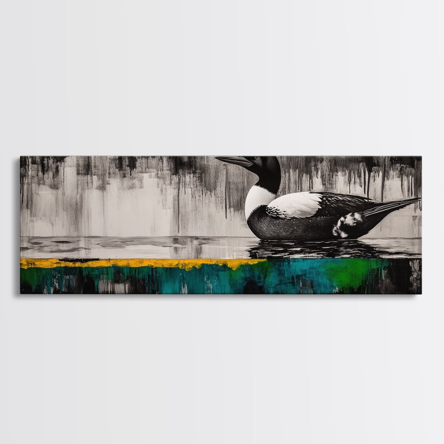 Modern Loon Art, AbstractArt, Water Bird Painting, Nature Wall Art, Framed Canvas Print, Office Decor, Minimalist Art, Contemporary Style
