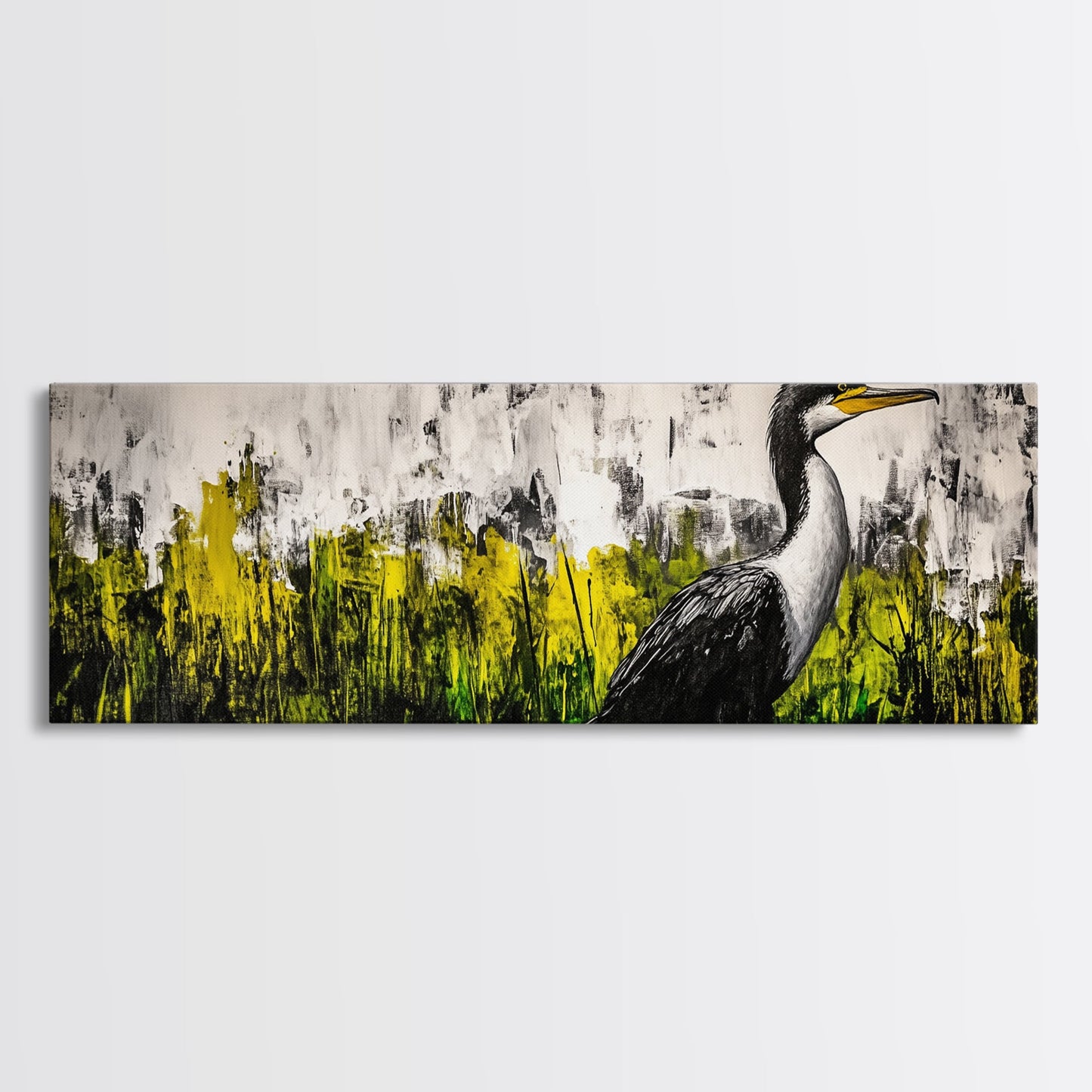 Modern Bird Art, Black and White Wall Decor, Nature Painting, Wildlife Art, Abstract Landscape, Living Room Wall Art, Framed Canvas Print